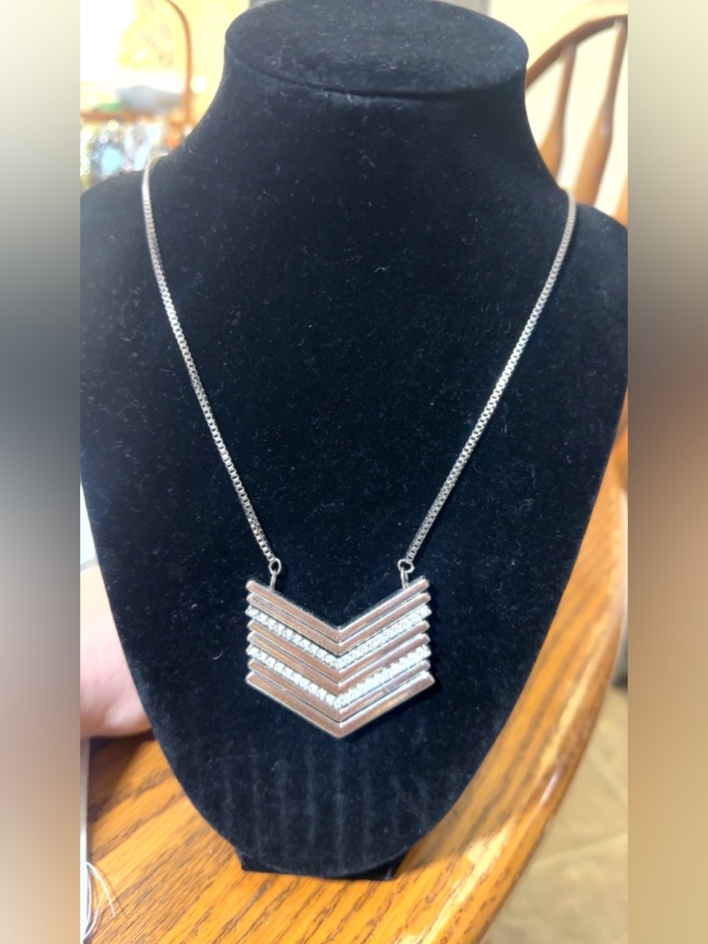 Chevron Layered Pendant Necklace in Silver